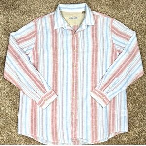 Tasso Elba Linen Blend Shirt Long Sleeves Button Up Pastel Stripes Size XL